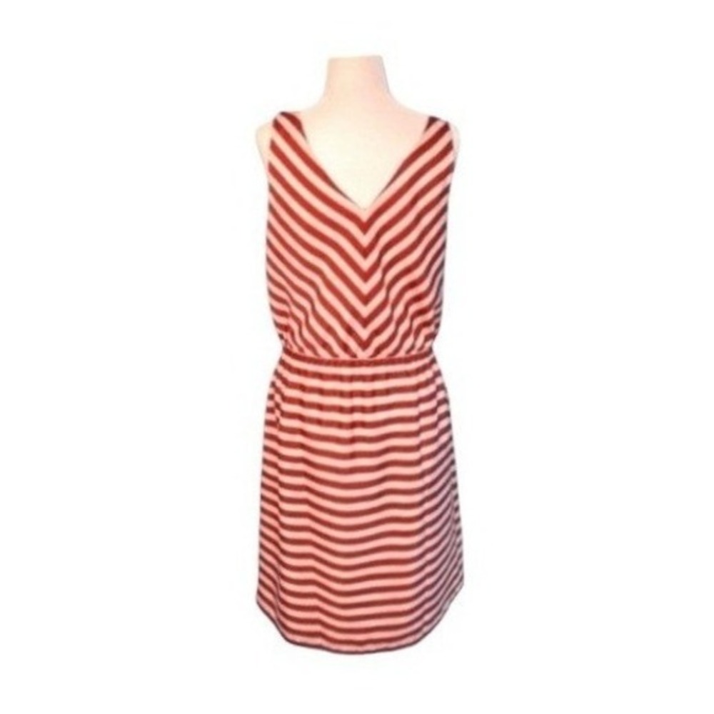 Loft Chevron Striped Mini Dress Maroon Cream Knit V-Neck Sleeveless M